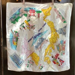 Vintage Memory of Japan and Korea Souvenir Scarf/ Wrap